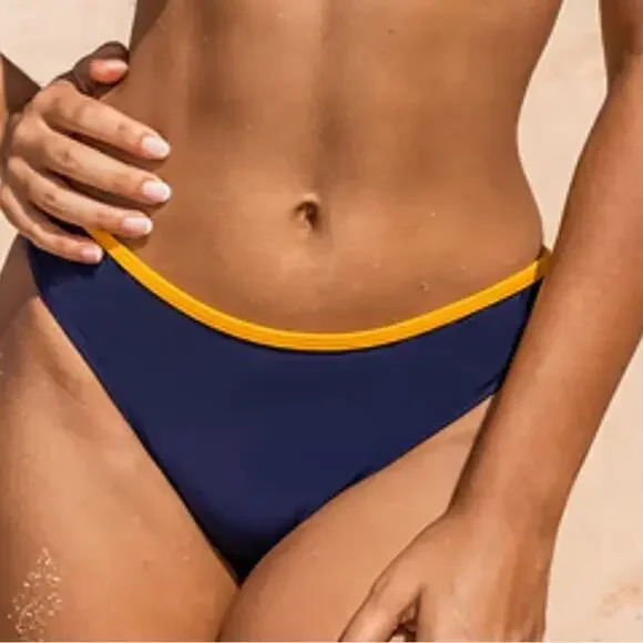 Cupshe standard swimsuit bottoms navy blue and yellow color block medium - Picture 3 of 6
